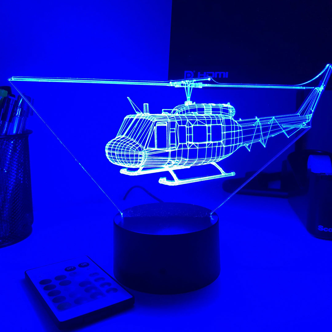 UH-1 "Huey" Helicopter - 3D Optical Illusion Lamp - carve-craftworks-llc