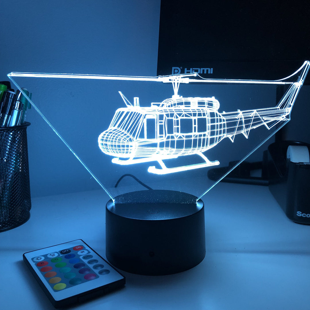 UH-1 "Huey" Helicopter - 3D Optical Illusion Lamp - carve-craftworks-llc