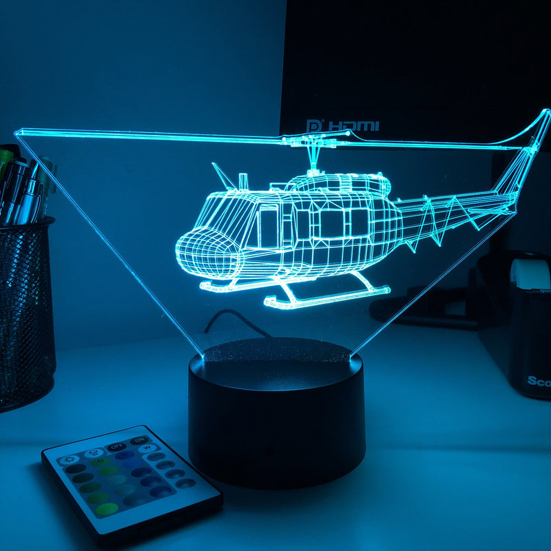 UH-1 "Huey" Helicopter - 3D Optical Illusion Lamp - carve-craftworks-llc