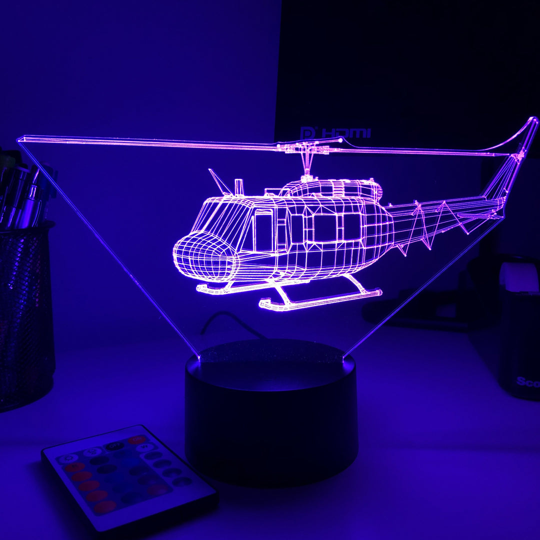 UH-1 "Huey" Helicopter - 3D Optical Illusion Lamp - carve-craftworks-llc