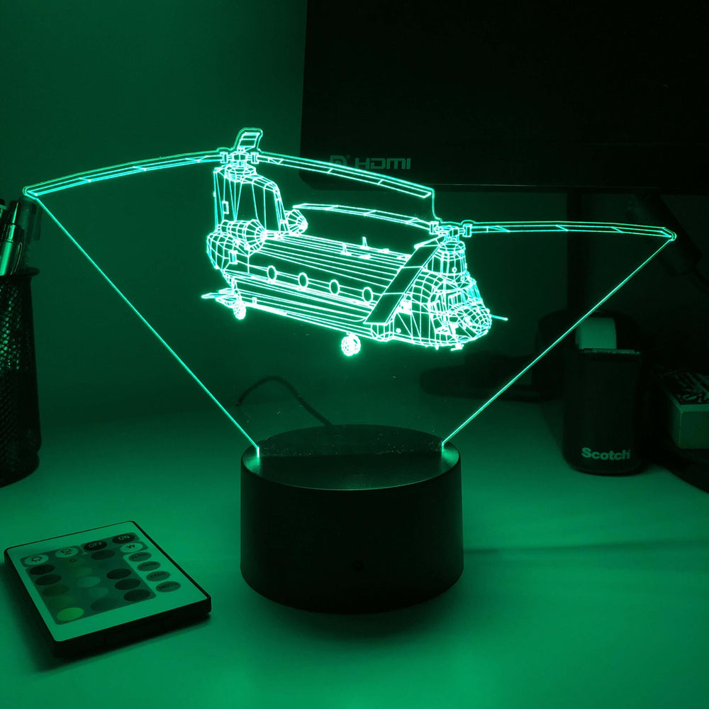 CH-47 Chinook Army Helicopter - 3D Optical Illusion Lamp - carve-craftworks-llc