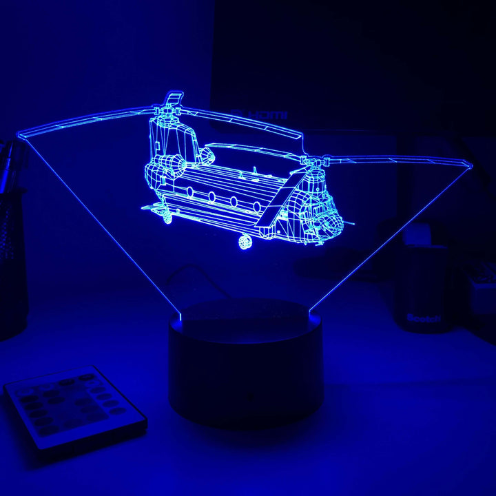 CH-47 Chinook Army Helicopter - 3D Optical Illusion Lamp - carve-craftworks-llc