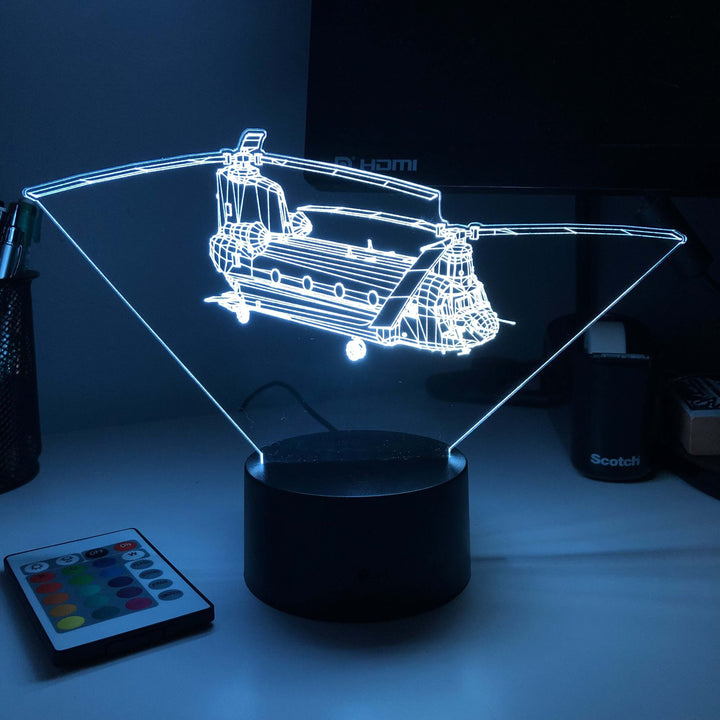 CH-47 Chinook Army Helicopter - 3D Optical Illusion Lamp - carve-craftworks-llc