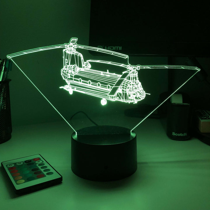 CH-47 Chinook Army Helicopter - 3D Optical Illusion Lamp - carve-craftworks-llc