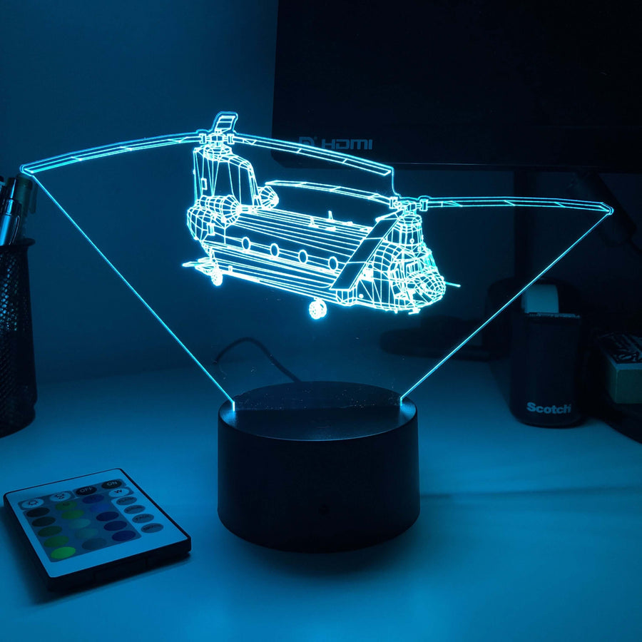 CH-47 Chinook Army Helicopter - 3D Optical Illusion Lamp - carve-craftworks-llc