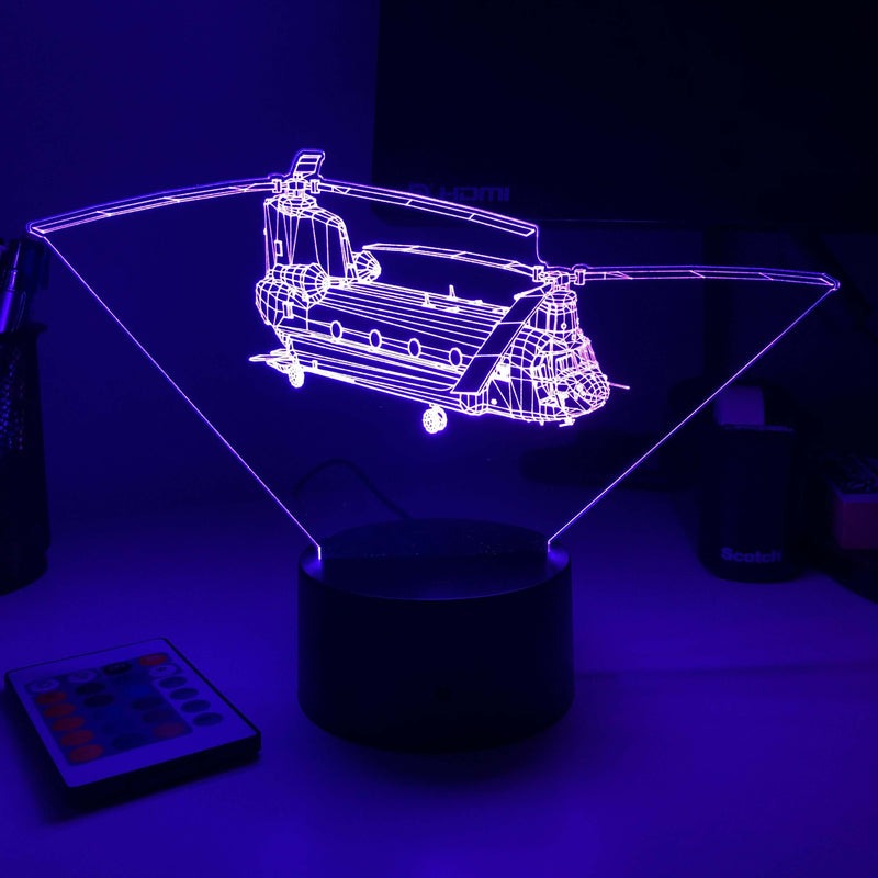 CH-47 Chinook Army Helicopter - 3D Optical Illusion Lamp - carve-craftworks-llc