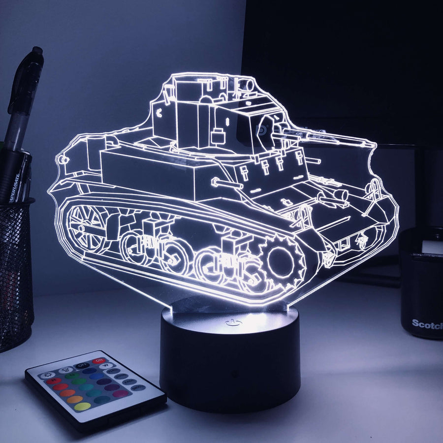 M3 Stuart Light Tank - 3D Optical Illusion Lamp - carve-craftworks-llc