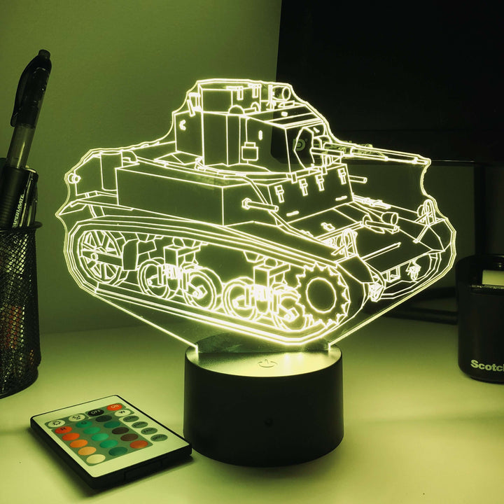 M3 Stuart Light Tank - 3D Optical Illusion Lamp - carve-craftworks-llc