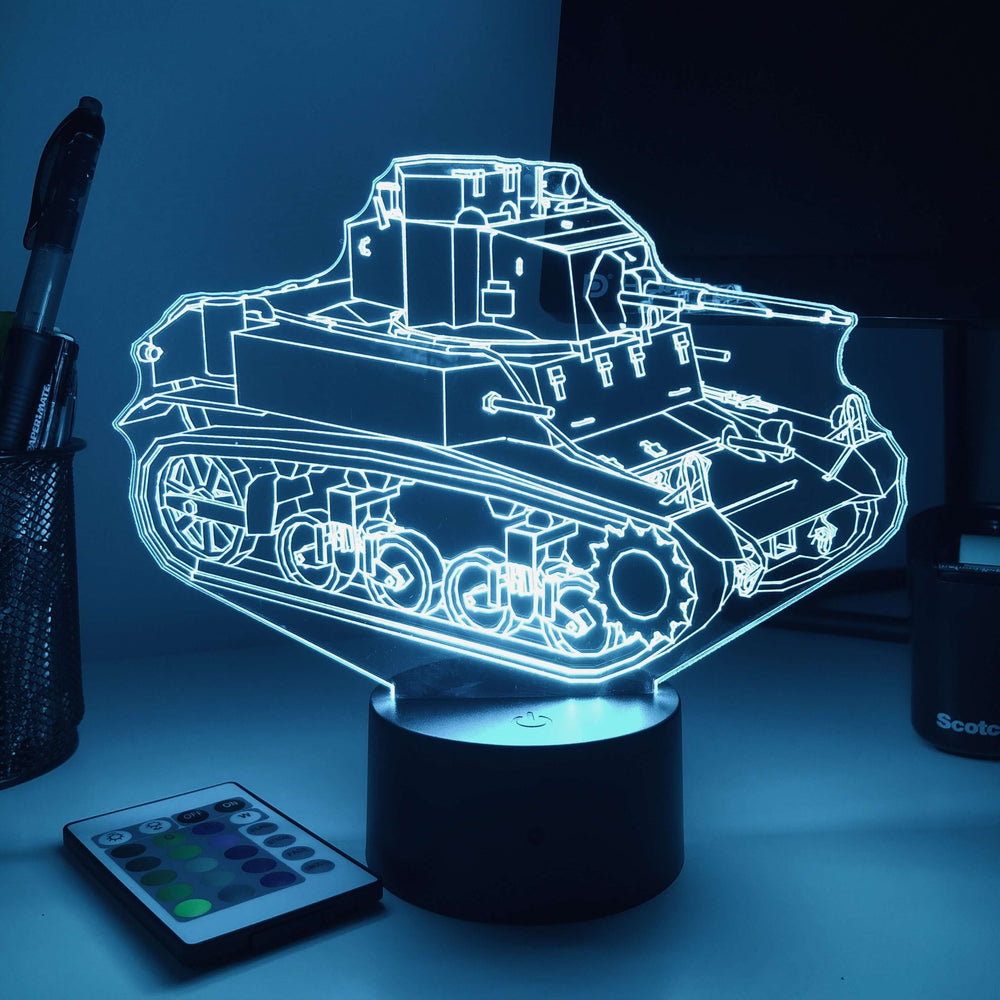 M3 Stuart Light Tank - 3D Optical Illusion Lamp - carve-craftworks-llc