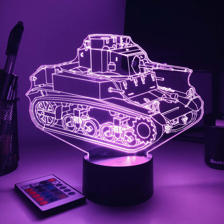 M3 Stuart Light Tank - 3D Optical Illusion Lamp - carve-craftworks-llc