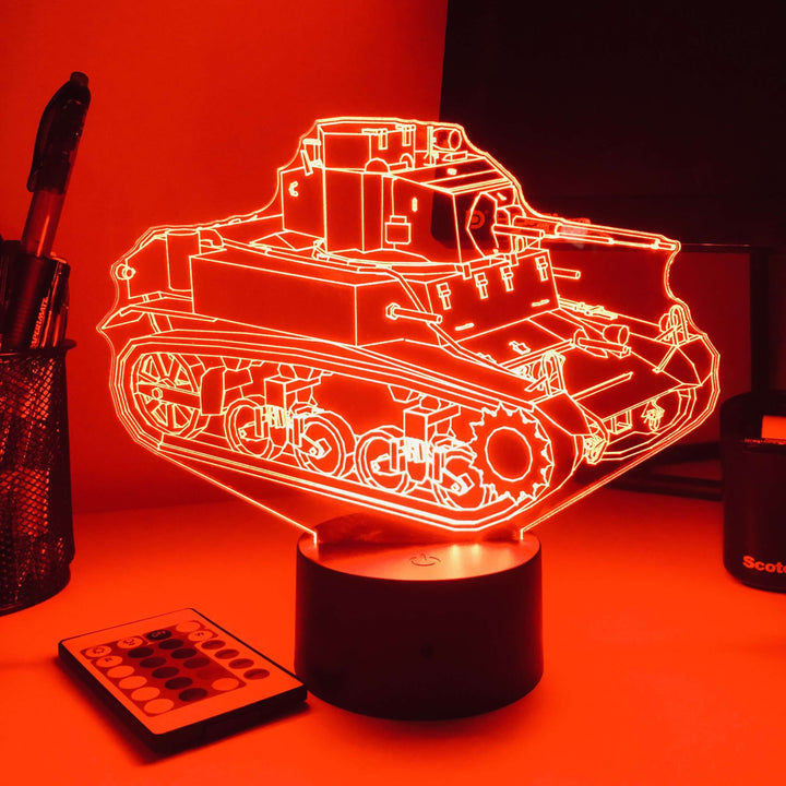 M3 Stuart Light Tank - 3D Optical Illusion Lamp - carve-craftworks-llc