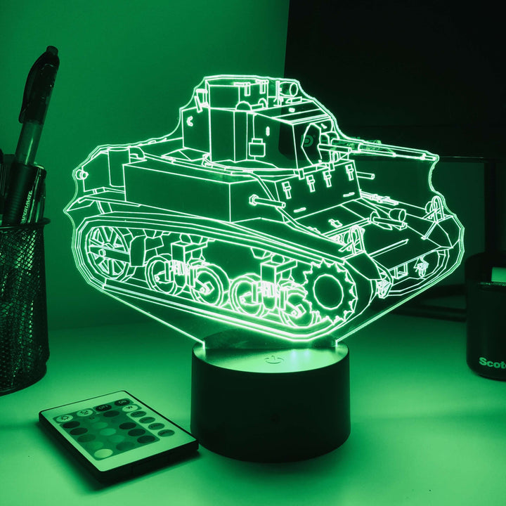 M3 Stuart Light Tank - 3D Optical Illusion Lamp - carve-craftworks-llc