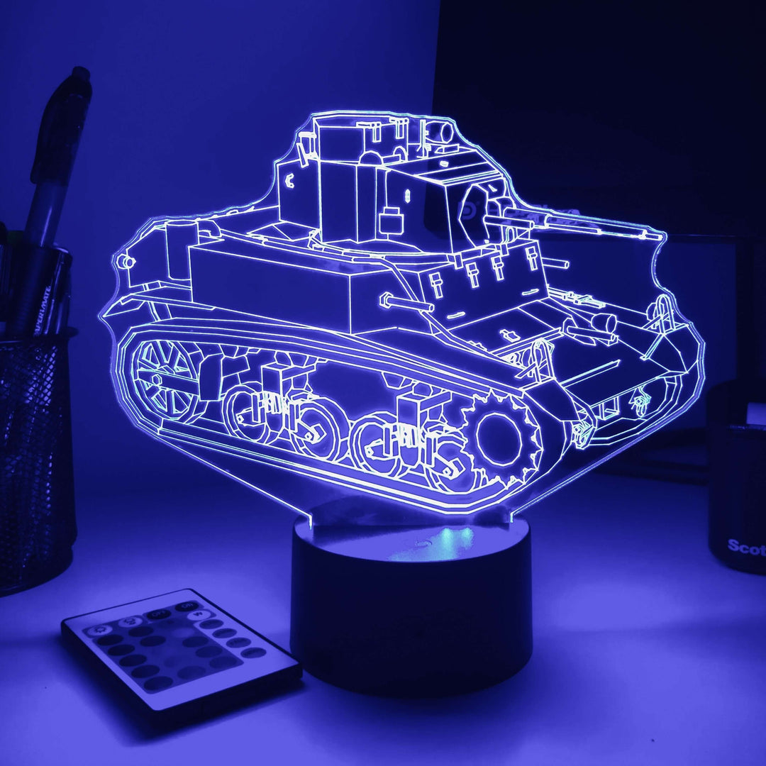 M3 Stuart Light Tank - 3D Optical Illusion Lamp - carve-craftworks-llc