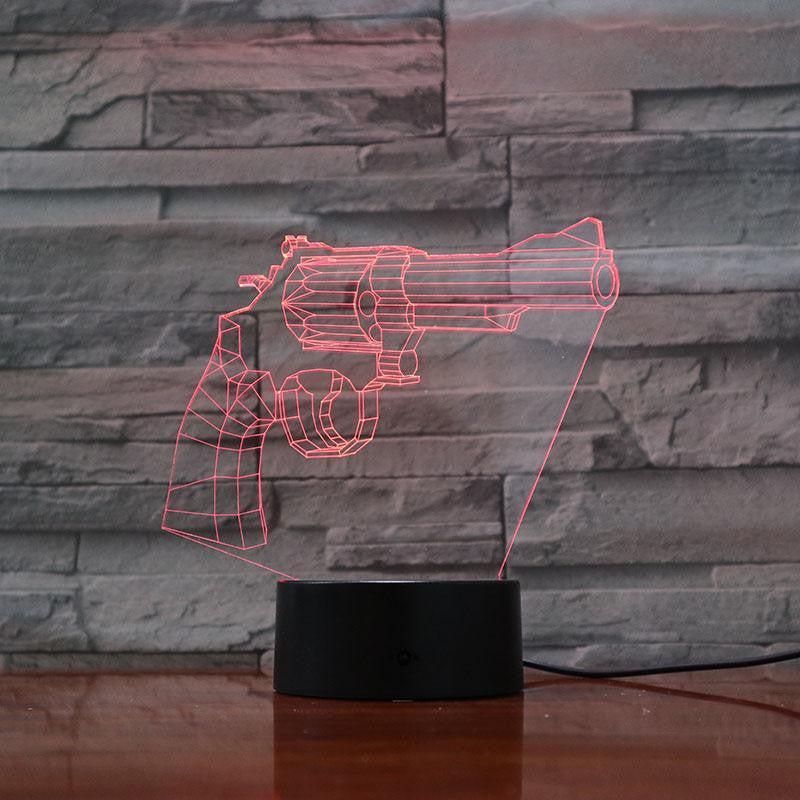 Revolver Six Shooter Pistol - 3D Optical Illusion Lamp - carve-craftworks-llc