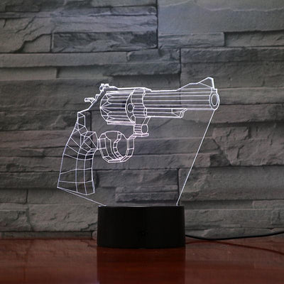 Revolver Six Shooter Pistol - 3D Optical Illusion Lamp - carve-craftworks-llc