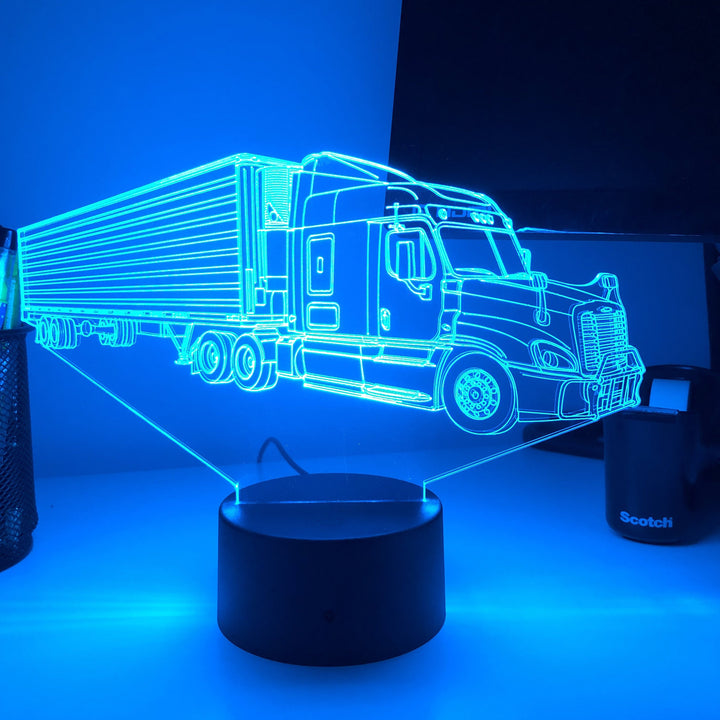 Semi Tractor Trailer - 3D Optical Illusion Lamp - carve-craftworks-llc