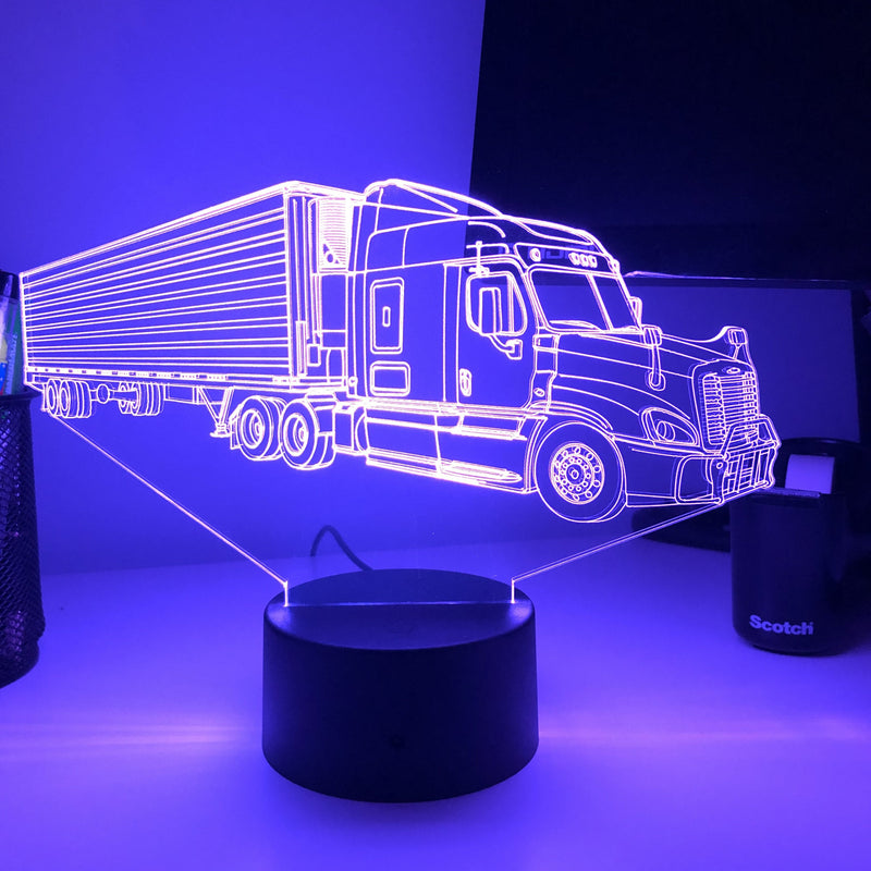 Semi Tractor Trailer - 3D Optical Illusion Lamp - carve-craftworks-llc