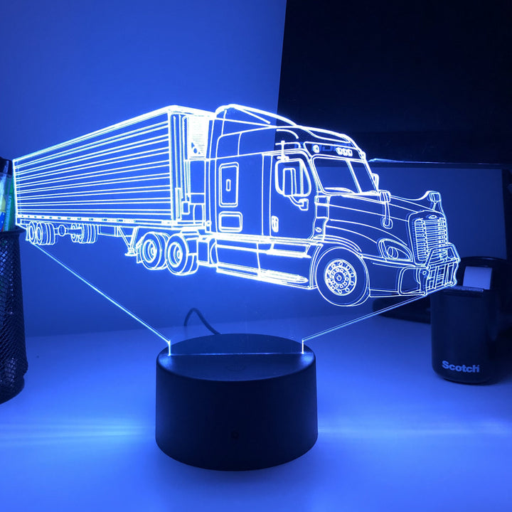 Semi Tractor Trailer - 3D Optical Illusion Lamp - carve-craftworks-llc