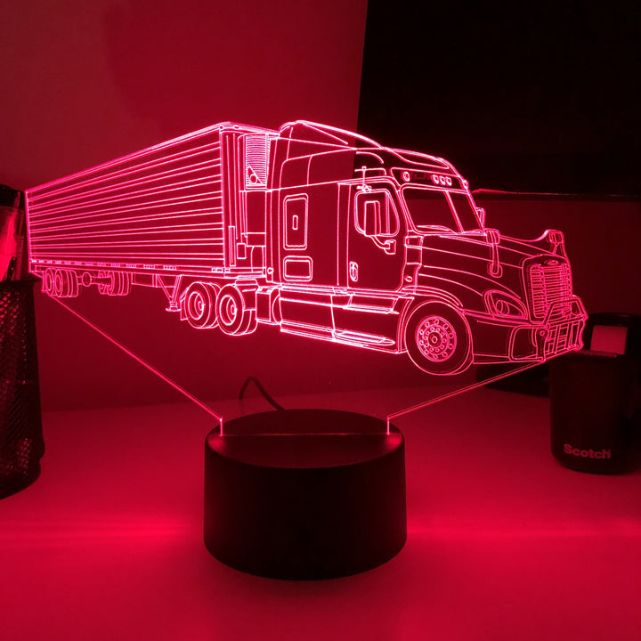 Semi Tractor Trailer - 3D Optical Illusion Lamp - carve-craftworks-llc