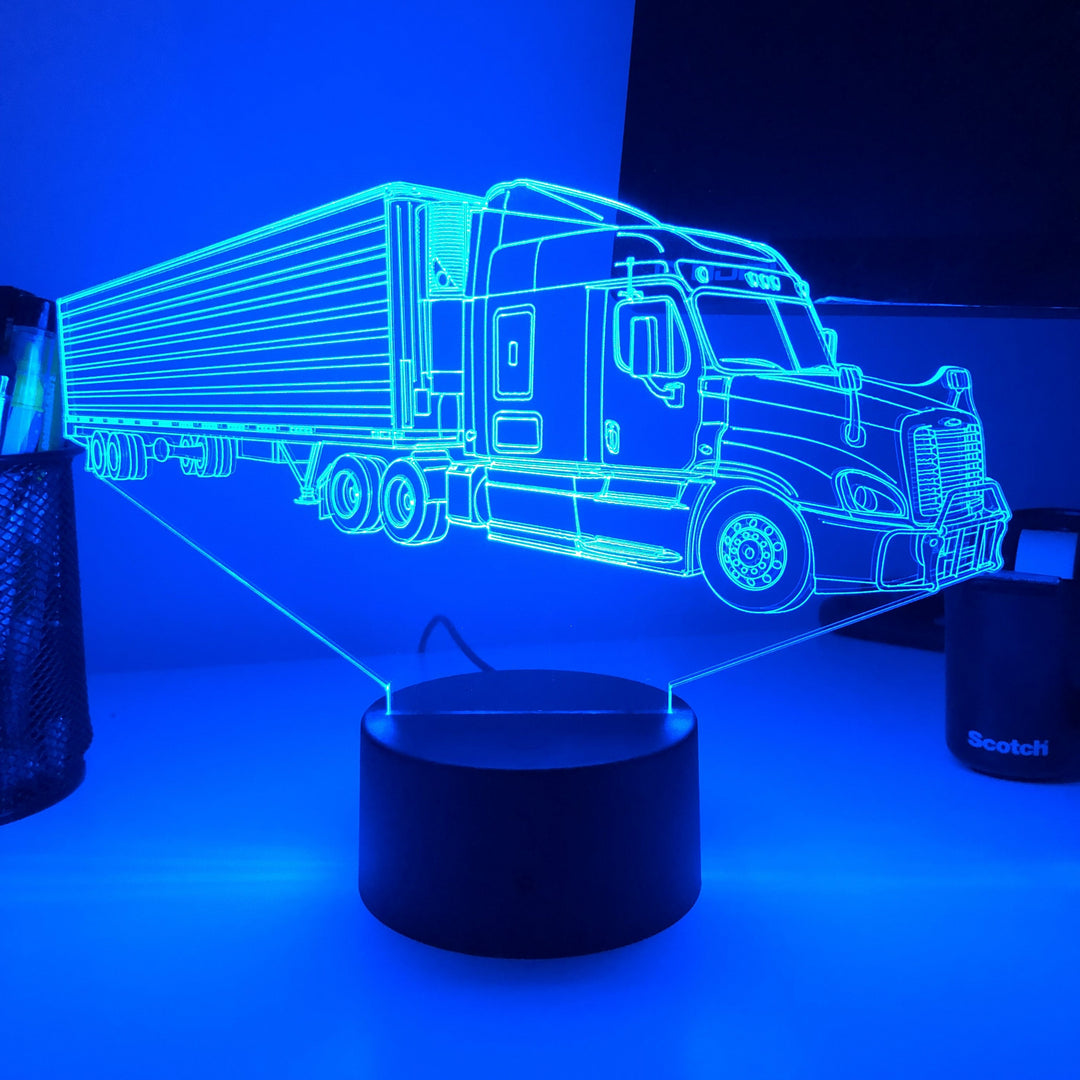 Semi Tractor Trailer - 3D Optical Illusion Lamp - carve-craftworks-llc