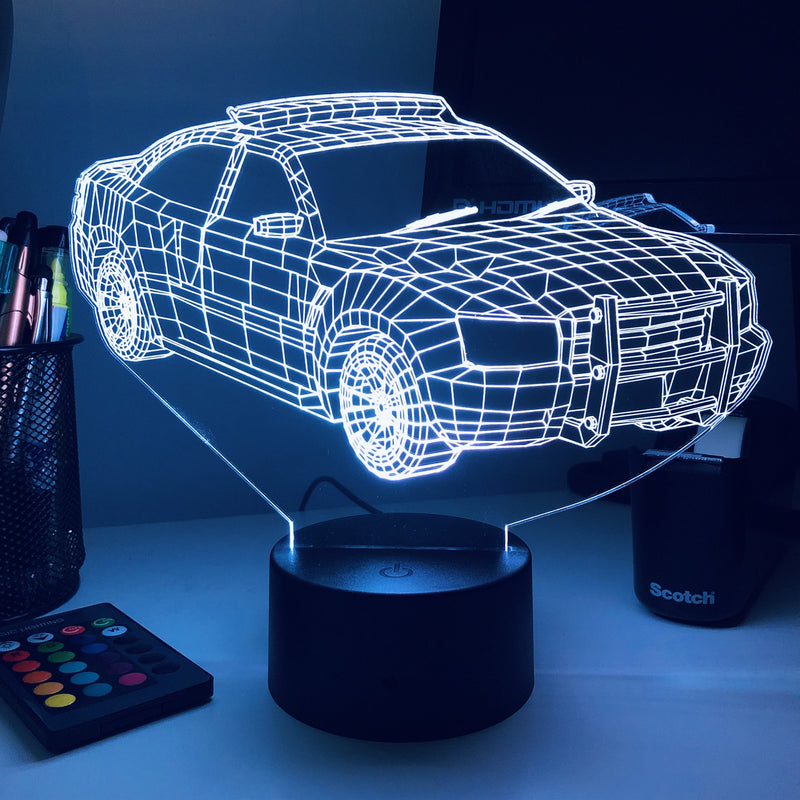 Police Squad Car - 3D Optical Illusion Lamp - carve-craftworks-llc