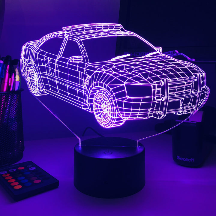 Police Squad Car - 3D Optical Illusion Lamp - carve-craftworks-llc