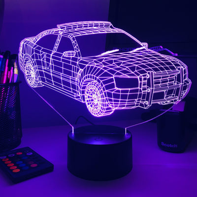 Police Squad Car - 3D Optical Illusion Lamp - carve-craftworks-llc