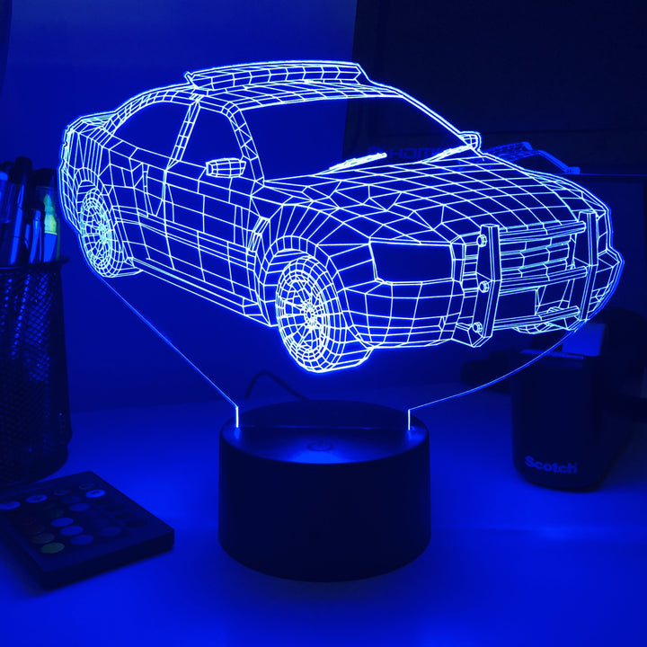 Police Squad Car - 3D Optical Illusion Lamp - carve-craftworks-llc
