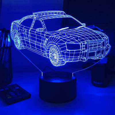 Police Squad Car - 3D Optical Illusion Lamp - carve-craftworks-llc