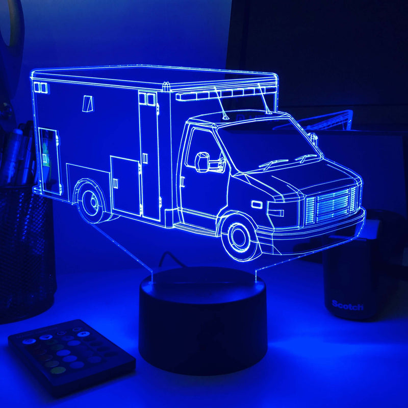 Ambulance Vehicle - 3D Optical Illusion Lamp - carve-craftworks-llc