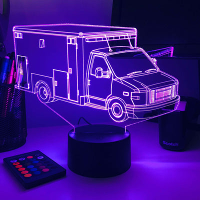 Ambulance Vehicle - 3D Optical Illusion Lamp - carve-craftworks-llc