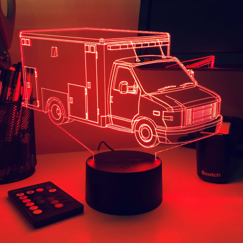 Ambulance Vehicle - 3D Optical Illusion Lamp - carve-craftworks-llc