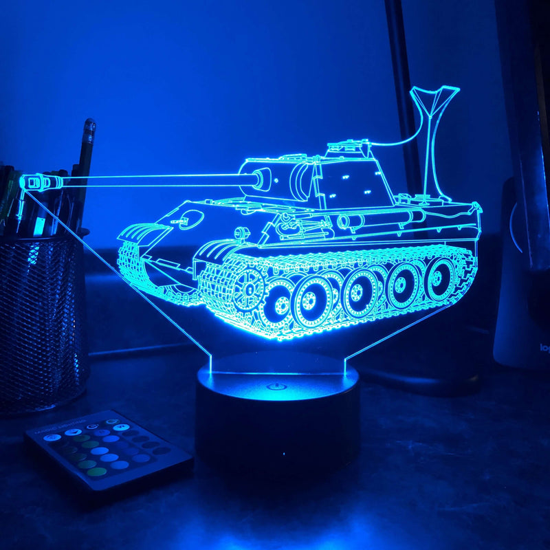German Panther Tank  - 3D Optical Illusion Lamp - carve-craftworks-llc