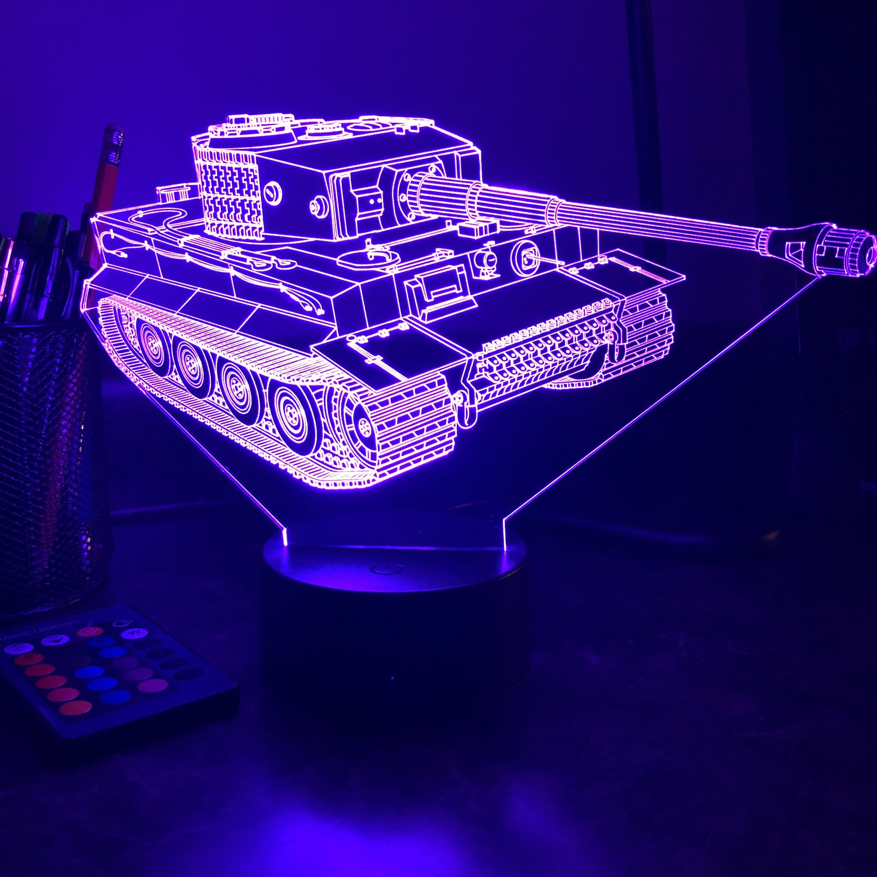 Tiger Tank - 3D Optical Illusion Lamp – Carve Craftworks, LLC