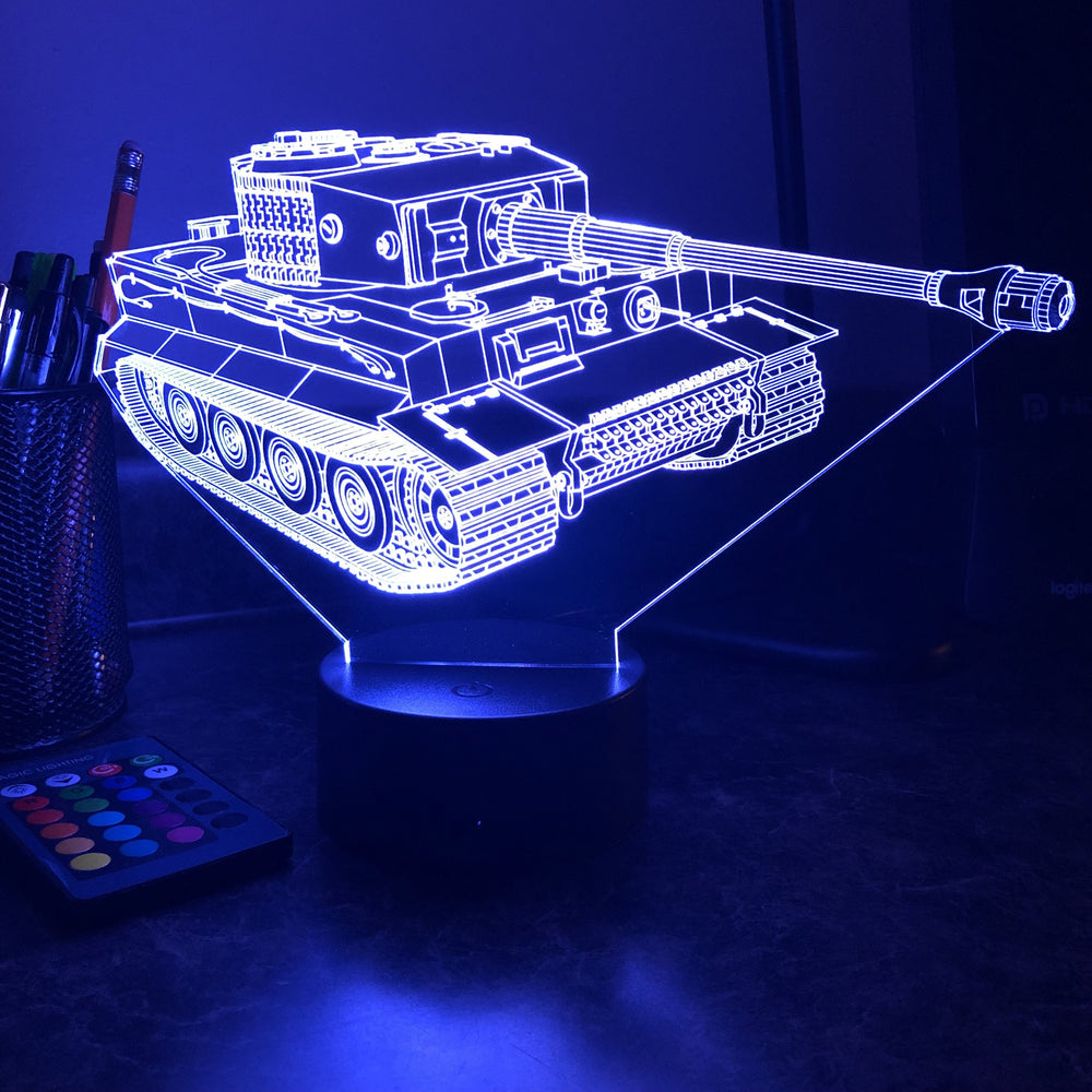 Tiger Tank  - 3D Optical Illusion Lamp - carve-craftworks-llc