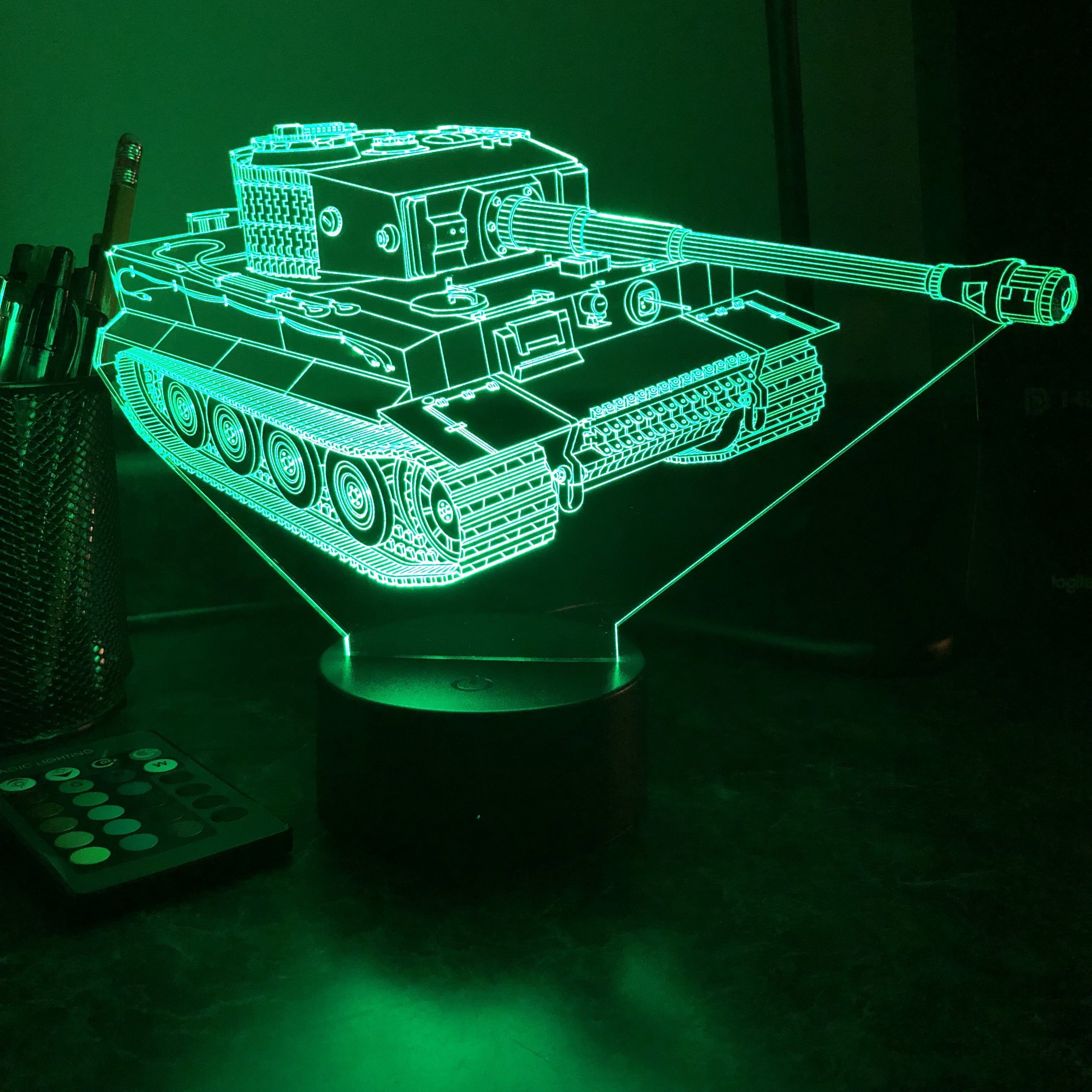Tiger Tank - 3D Optical Illusion Lamp – Carve Craftworks, LLC