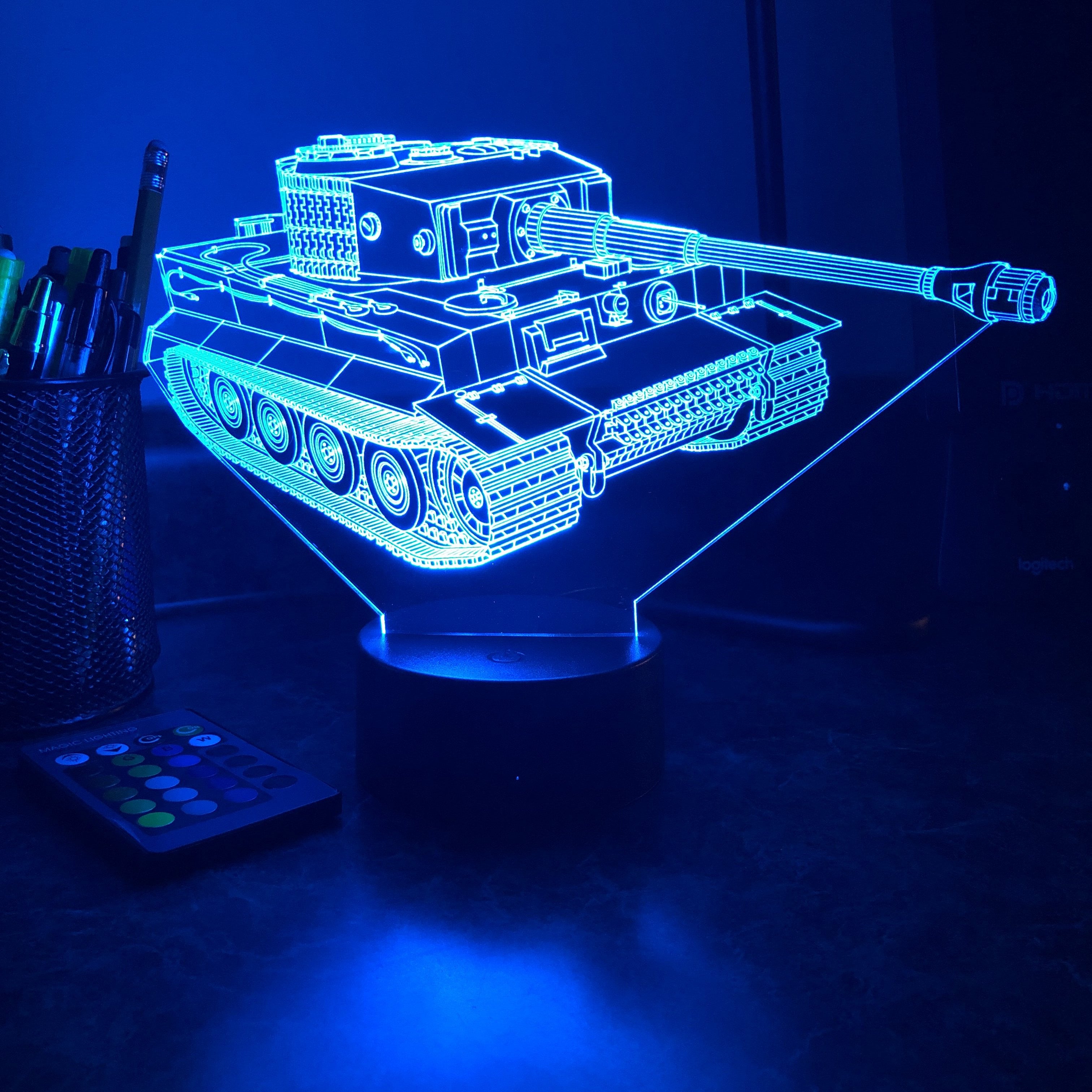 Tiger Tank - 3D Optical Illusion Lamp – Carve Craftworks, LLC