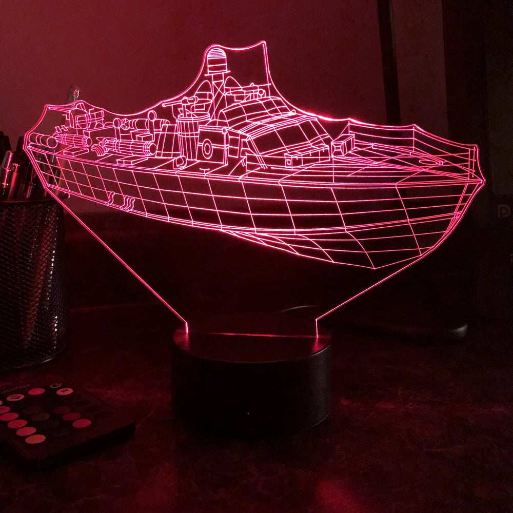 PT Boat 305 - 3D Optical Illusion Lamp - carve-craftworks-llc