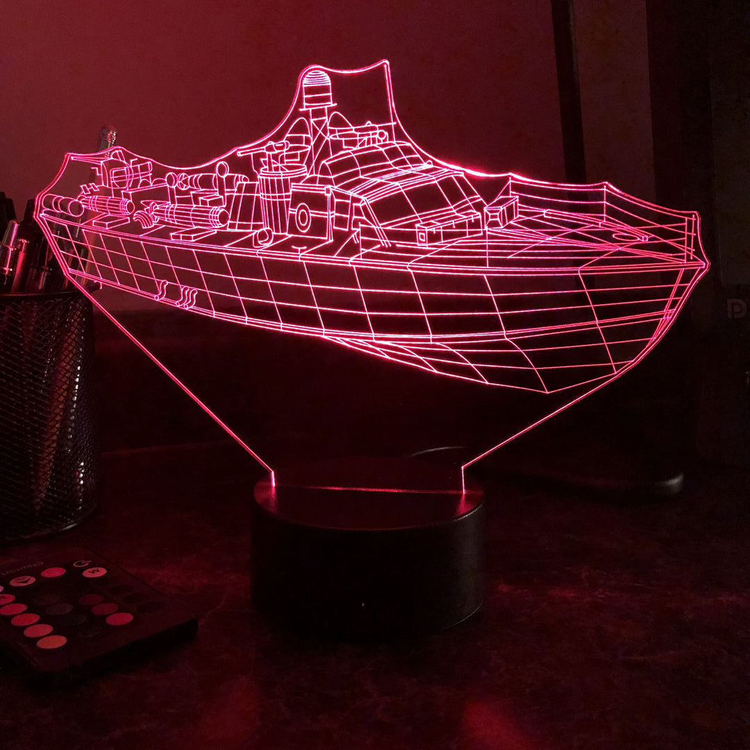 PT Boat 305 - 3D Optical Illusion Lamp - carve-craftworks-llc