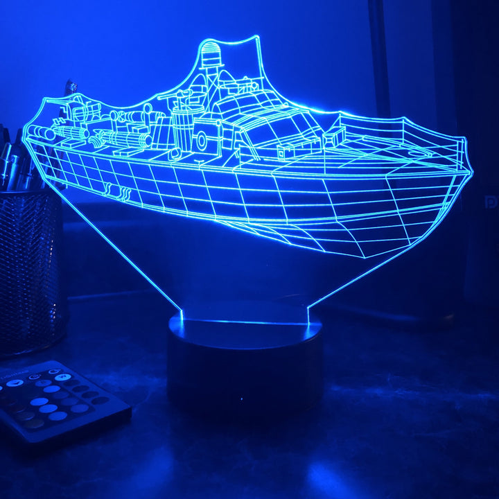 PT Boat 305 - 3D Optical Illusion Lamp - carve-craftworks-llc