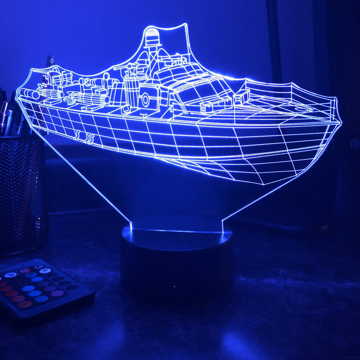 PT Boat 305 - 3D Optical Illusion Lamp - carve-craftworks-llc