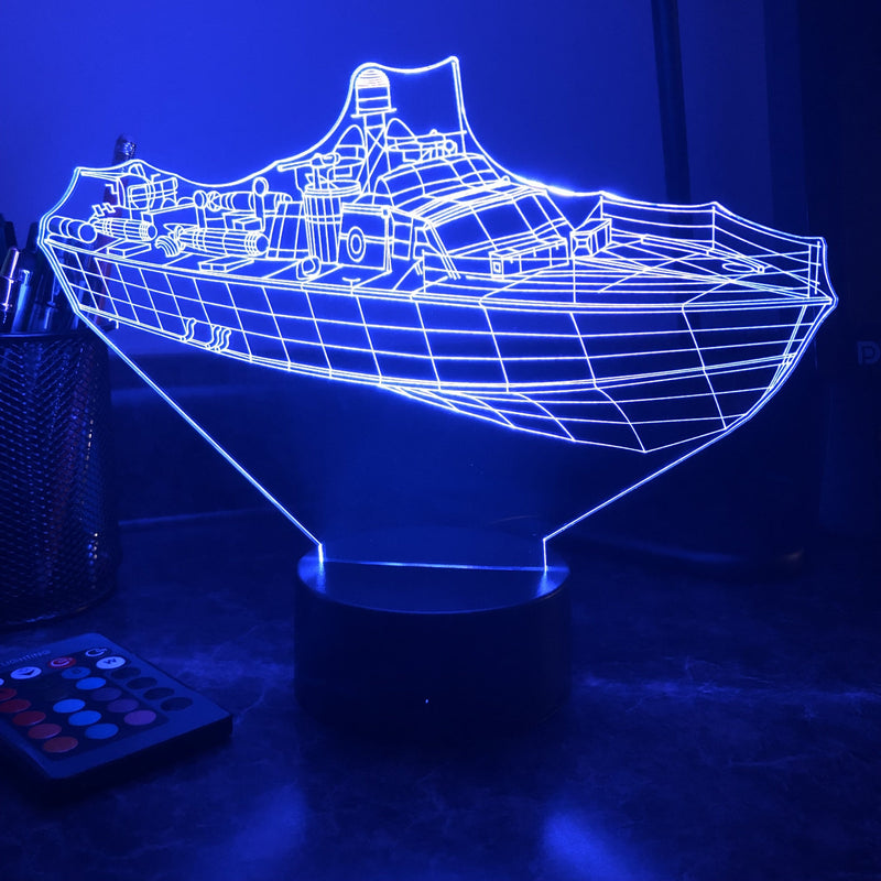 PT Boat 305 - 3D Optical Illusion Lamp - carve-craftworks-llc