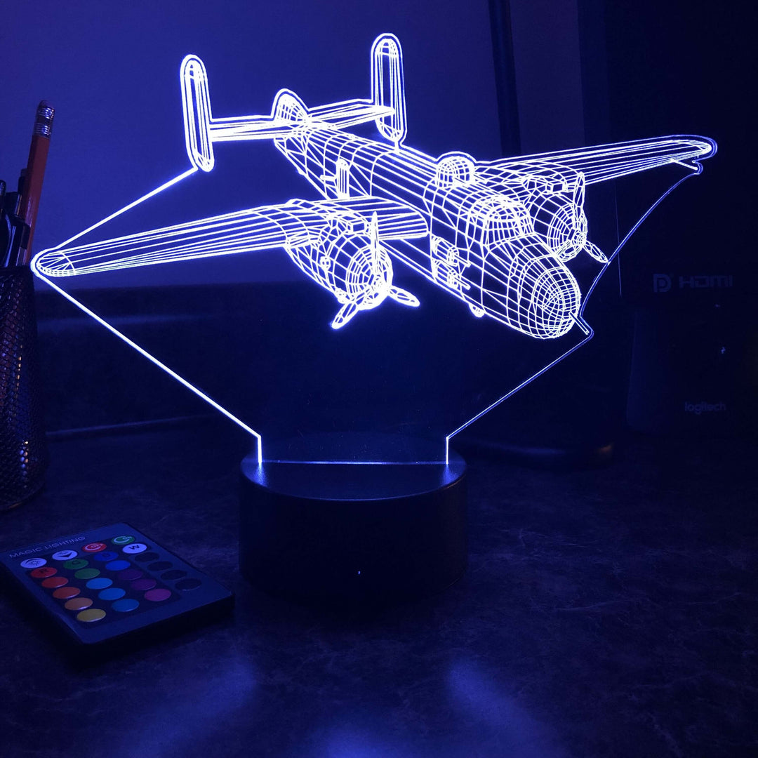 B-25 Bomber - 3D Optical Illusion Lamp - carve-craftworks-llc