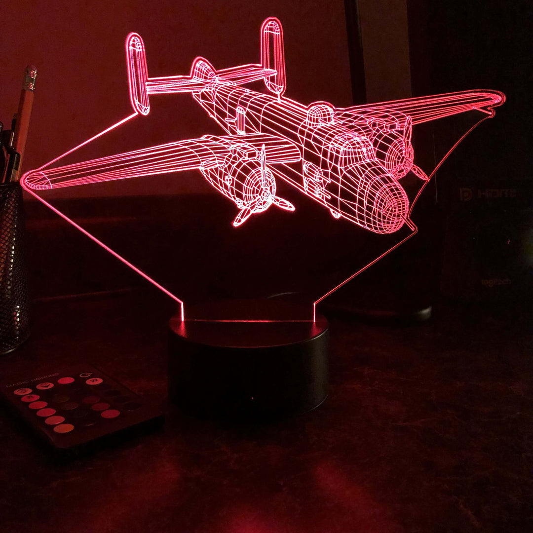B-25 Bomber - 3D Optical Illusion Lamp - carve-craftworks-llc