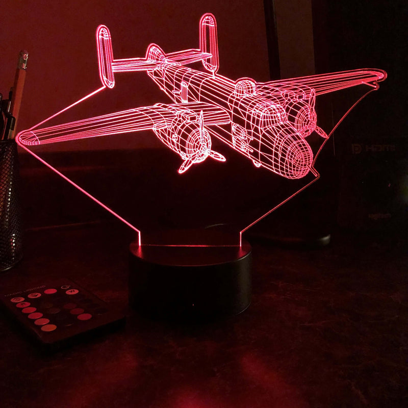 B-25 Bomber - 3D Optical Illusion Lamp - carve-craftworks-llc