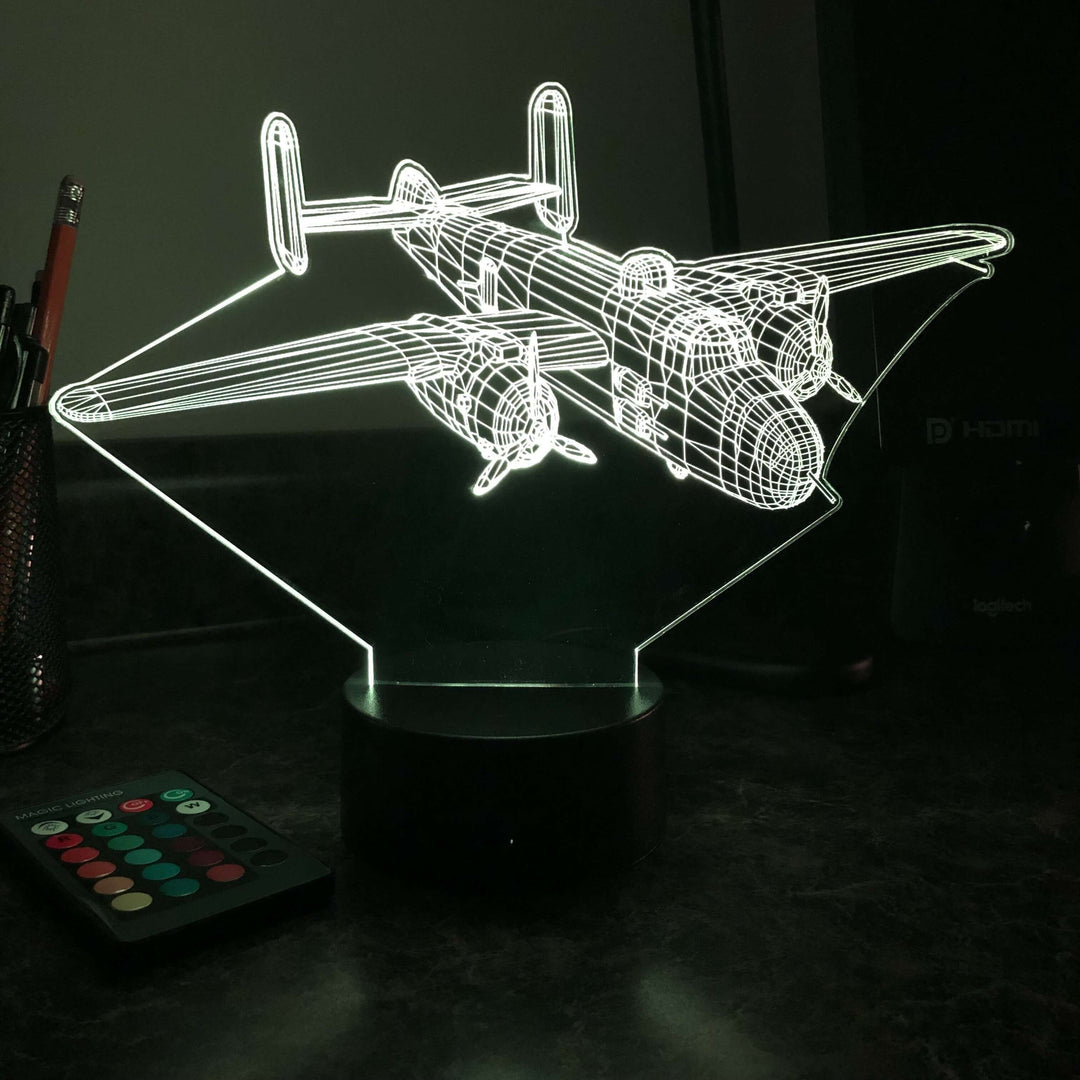 B-25 Bomber - 3D Optical Illusion Lamp - carve-craftworks-llc