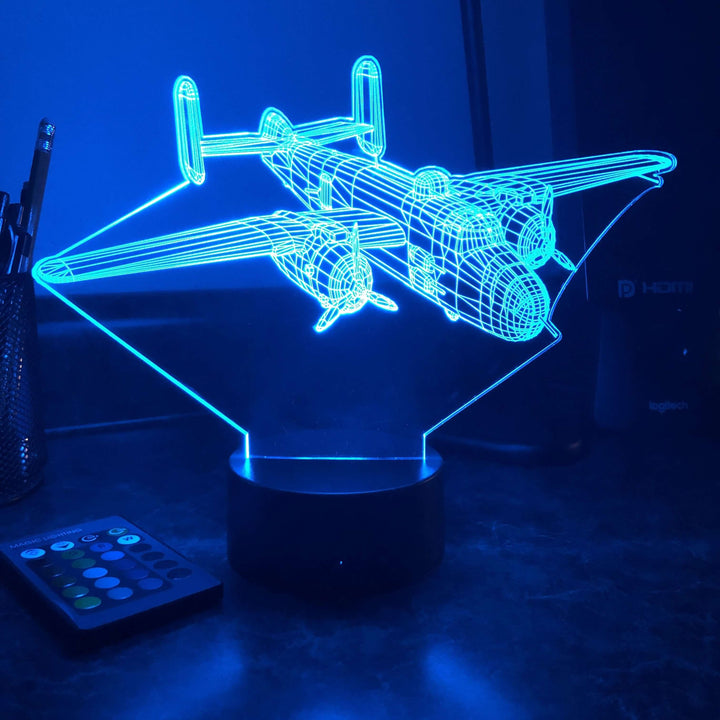 B-25 Bomber - 3D Optical Illusion Lamp - carve-craftworks-llc