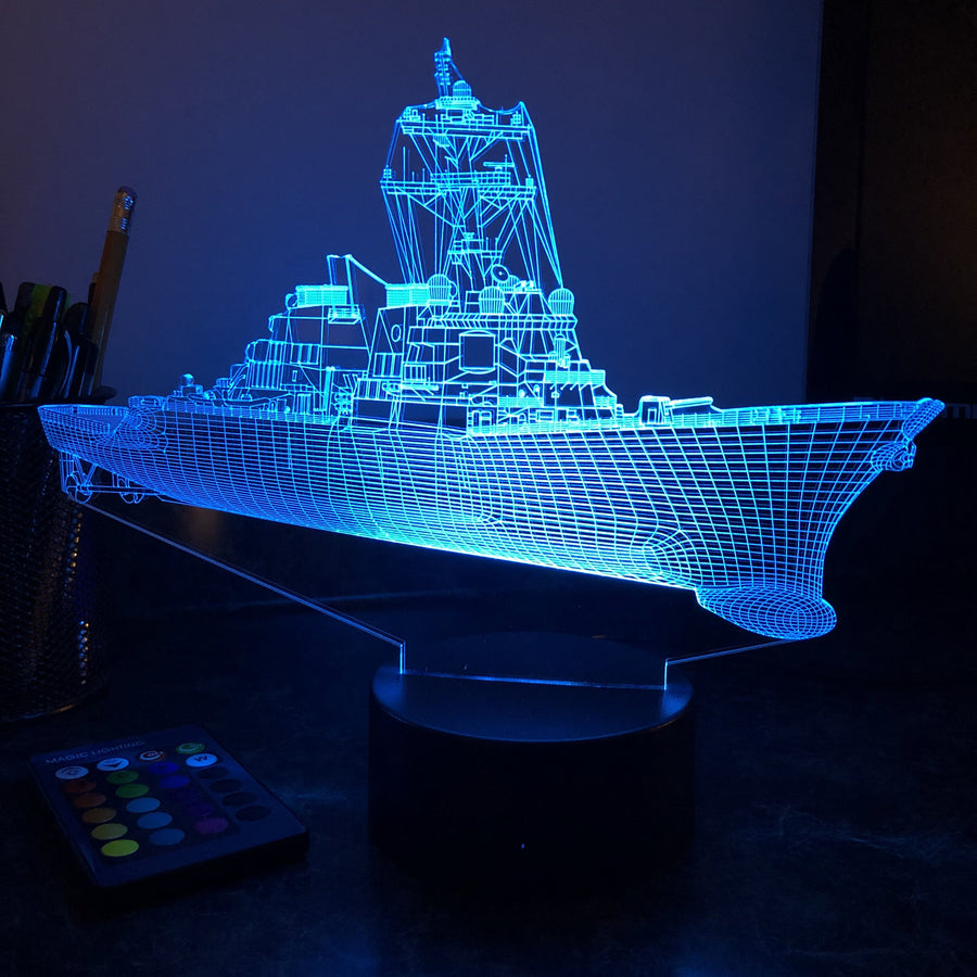 USN Guided Missile Destroyer - 3D Optical Illusion Lamp - carve-craftworks-llc