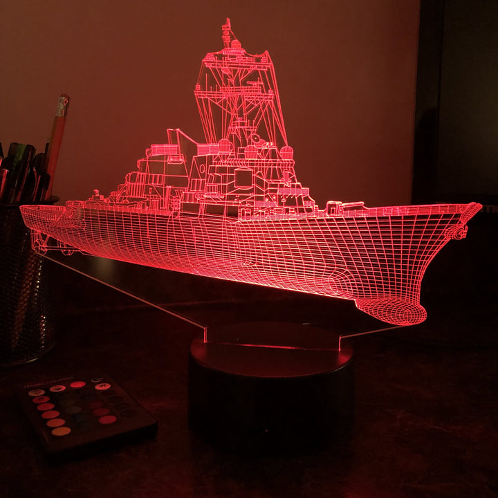 USN Guided Missile Destroyer - 3D Optical Illusion Lamp - carve-craftworks-llc