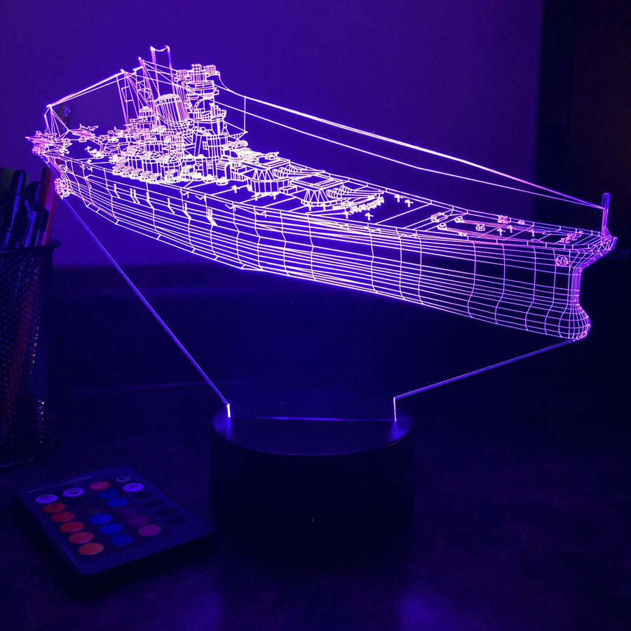 IJN Battleship Yamato - 3D Optical Illusion Lamp - carve-craftworks-llc